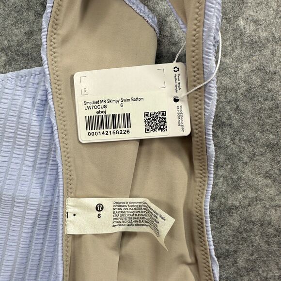 New Lululemon Blue Smocked Mid-Rise Skimpy Swim Bottoms ebej Blue Size 6 - Picture 7 of 7